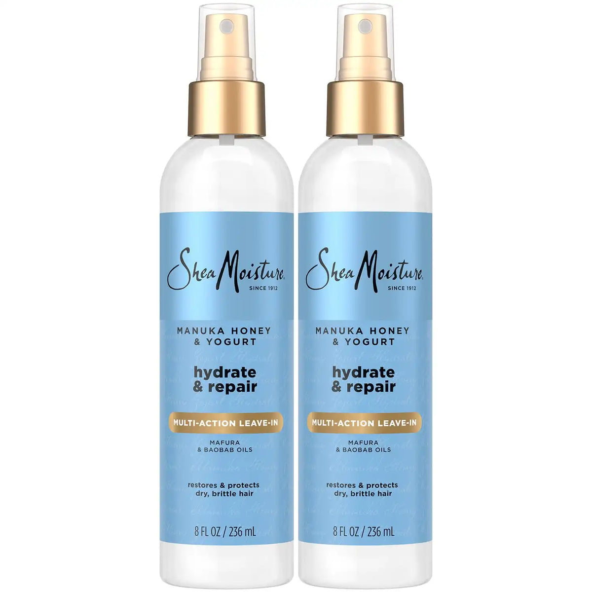 Shea Moisture Leave-In Conditioner, Multi-Action Spray 2-Pack, Manuka Honey & Yogurt Hydrate & Repair for Dry, Damaged Hair, 8 Oz Ea