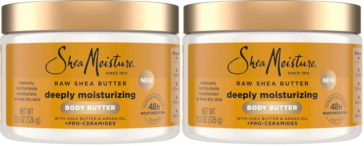 SheaMoisture Deeply Moisturizing Body Butter with Raw Shea Butter, Argan Oil and Pro-Ceramides, Rich Hydration & Healing of Dry Skin, 48H Moisturizing 11.5 oz, (Pack of 2)