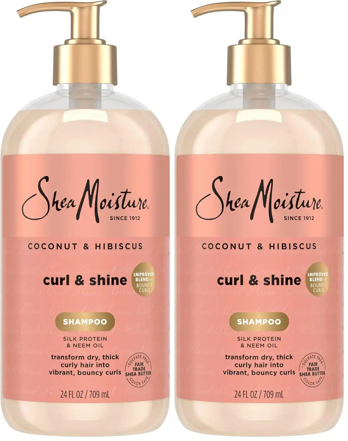 SheaMoisture Shampoo Coconut and Hibiscus,for Thick,Curly Hair,to Cleanse & Hydrate,24 oz,(Pack of 2)