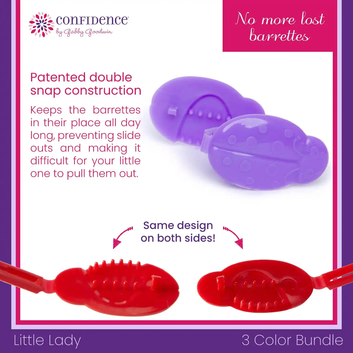 Confidence by GaBBY Goodwin - Little Lady GaBBY Bows - Non-Slip Barrettes – Patented Double Sided Snap – 30 Pack – 3 Ladybug Colors
