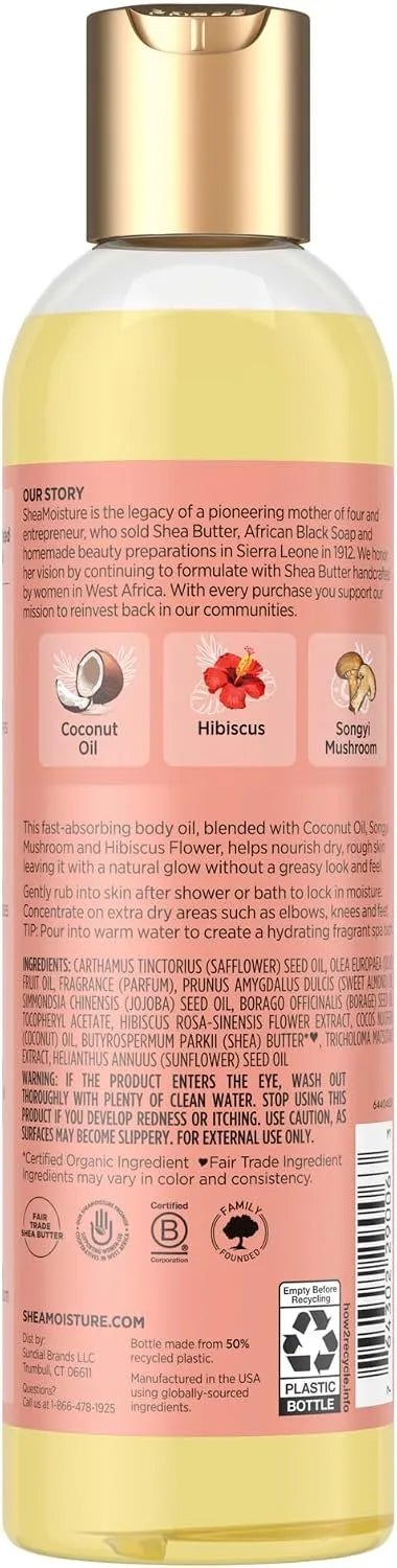 Shea Moisture Coconut & Hibiscus Massage Oil and Body Oil for Dry Skin, Bath Oil with Coconut Oil and Vitamin E Oil for Skin, 8 oz