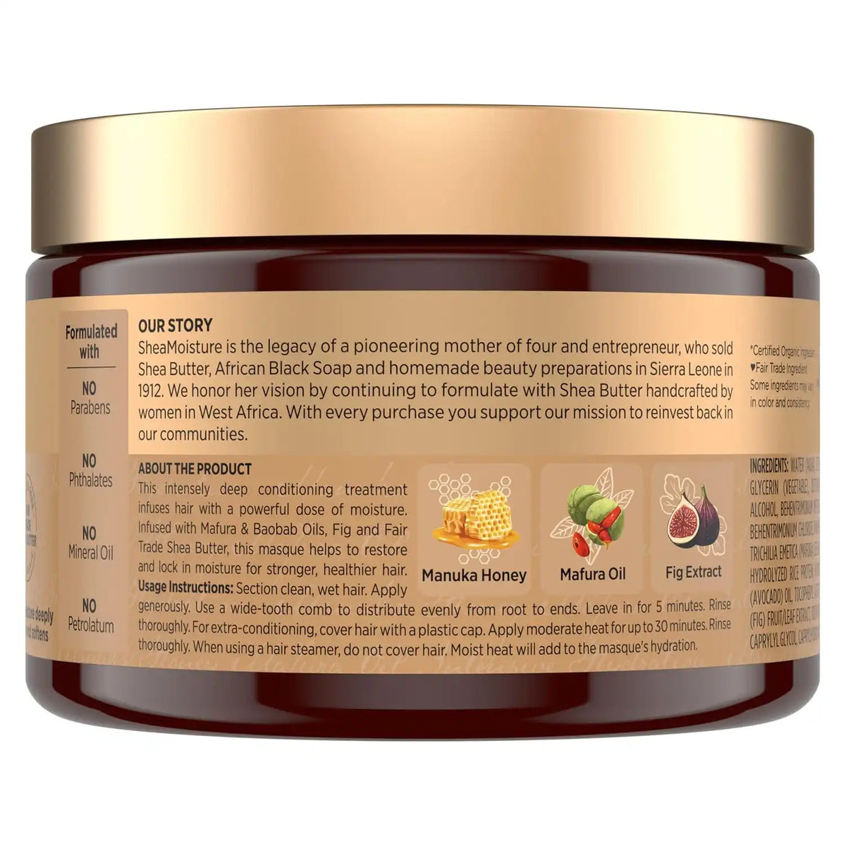 Shea Moisture Intensive Hydration Hair Masque Manuka Honey & Mafura Oil For Dry, Damaged Hair Deep Conditioning Hair Treatment 11.5 oz