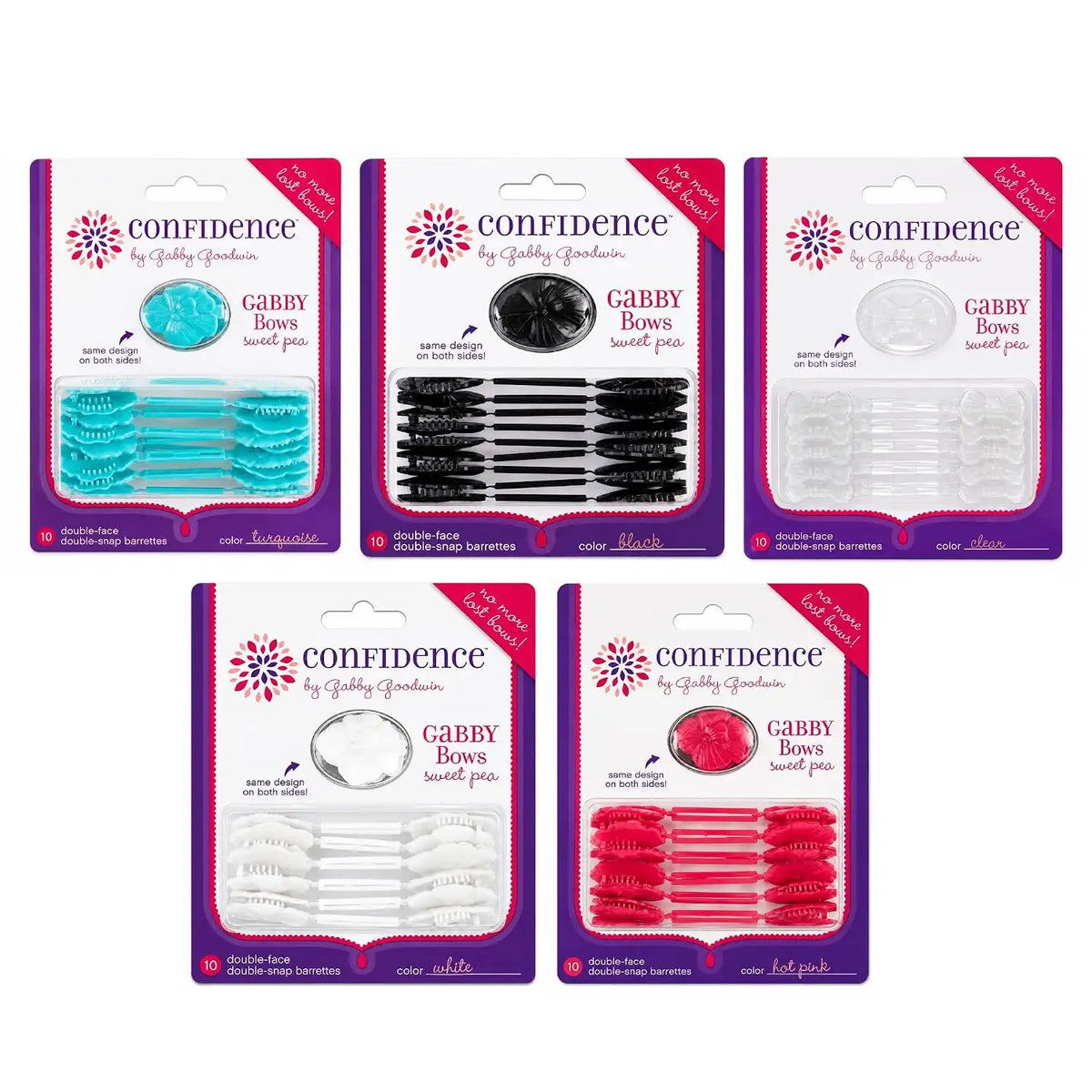 Confidence - GaBBY Bow Sweet Pea Design - Patented Non-Slip Barrettes – 50 Pack – 5 Flower Colors